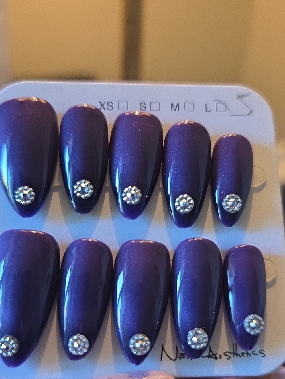 Press-On Purple Stiletto Nails with Rhinestone Accent Size Large